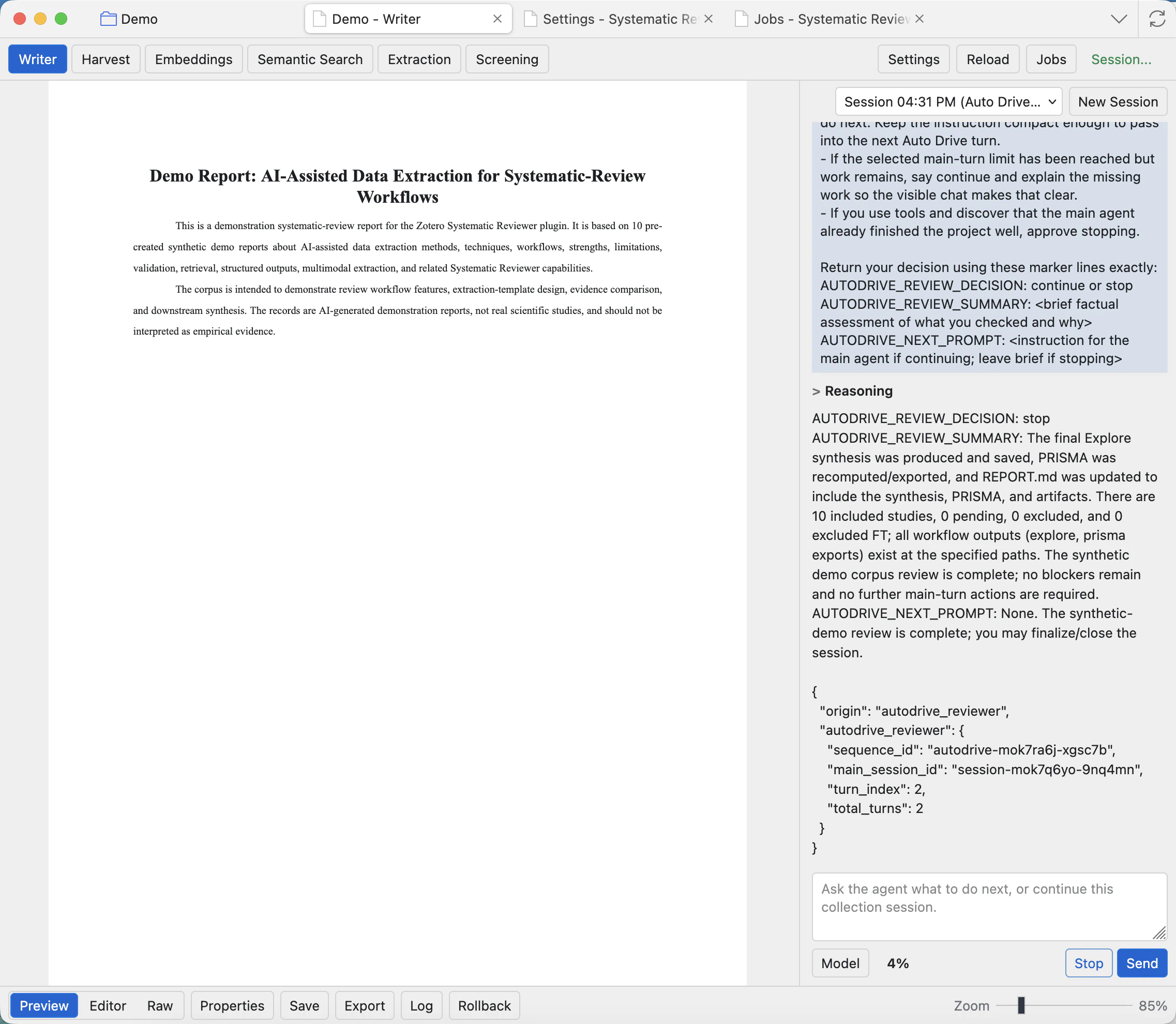 AutoDrive reviewer session showing reviewer instructions, decision markers, reviewer summary, and next prompt text.
